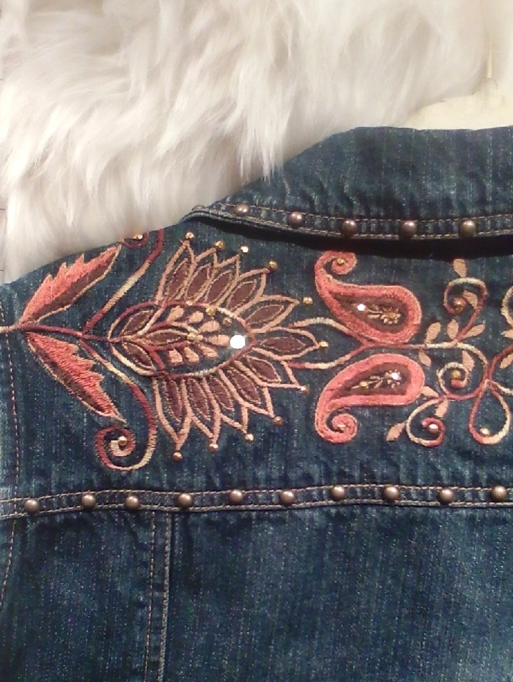 Embroidered Dark Blue Denim Vest #A0009 - Picture 8 of 8